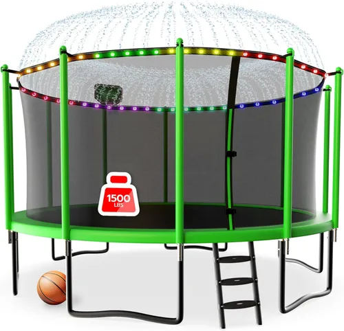 Vista 9 de LHX Trampolín de 8, 10, 12, 14, 15, 16 pies, para exteriores, 1500 libras con aro de baloncesto, trampolín grande y resistente para niños y adultos