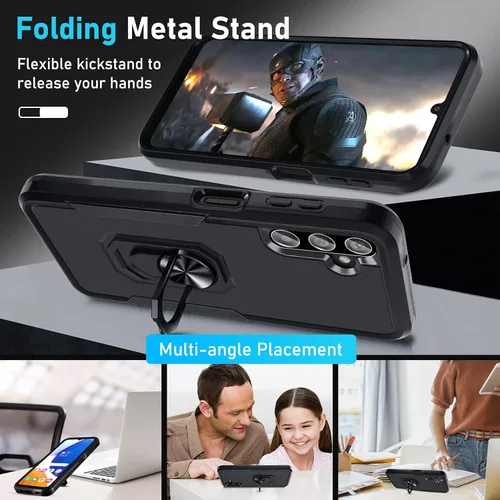 Vista 2 de Janmitta Funda compatible con Samsung Galaxy A14 5G con protector de pantalla + protector de lente de cámara, funda resistente de servicio pesado