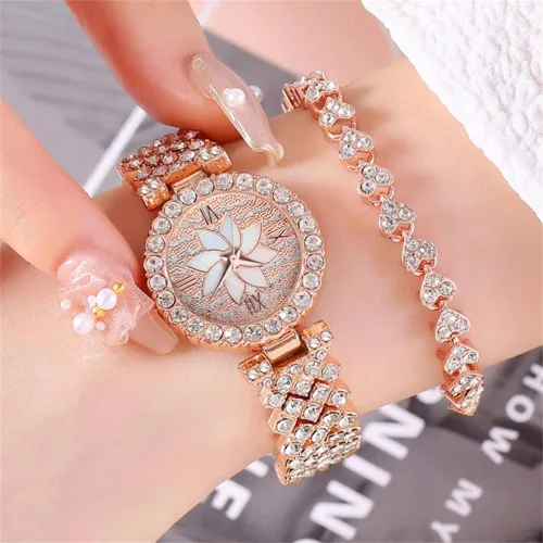 Vista 4 de CdyBox Las mujeres al por mayor 6 paquetes de amor impreso pulsera relojes conjunto un montón diamante envoltura alrededor de brazalete reloj