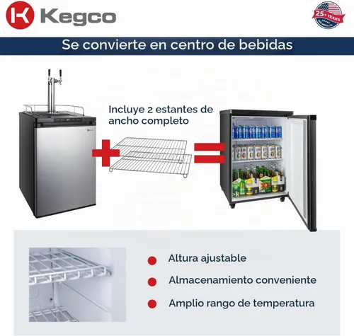 Vista 6 de Kegco K309SS-2 Kegerator digital de acero inoxidable de doble grifo de 61 cm de ancho