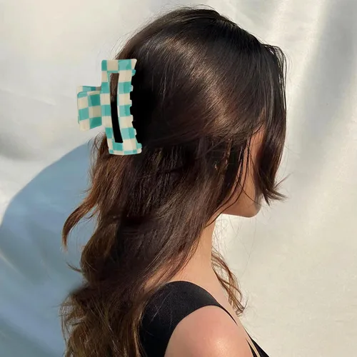 Vista 6 de Paquete de 6 pinzas para el cabello a cuadros, 3.1 pulgadas, multicolor, cuadradas, medianas, antideslizantes, agarre fuerte, para mujeres y niñas