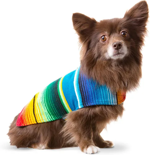 Vista 12 de Poncho de perro hecho a mano de Authentic Mexican Blanket; ropa para perros, suéter, abrigo, XXS