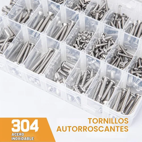 Vista 5 de VIGRUE Kit surtido de tornillos de acero inoxidable 304 de 520 piezas, tornillos de cabeza plana y pan de #4#6#8#10 Philips autorroscantes de acero