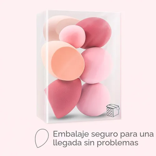 Vista 5 de Juego de esponjas de maquillaje Foonbe, esponjas difuminadoras, 7 piezas para líquido, crema y polvo, sin látex, esponjas de belleza multicolor