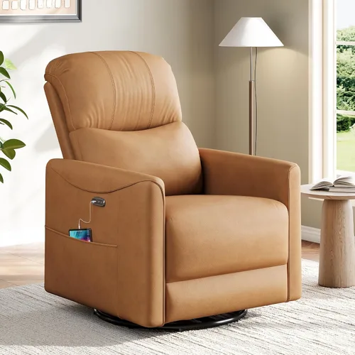 Vista 6 de Welzona Mecedora giratoria eléctrica, mecedora giratoria de 360°, mecedora de cuero sintético, silla eléctrica de posición infinita para adultos