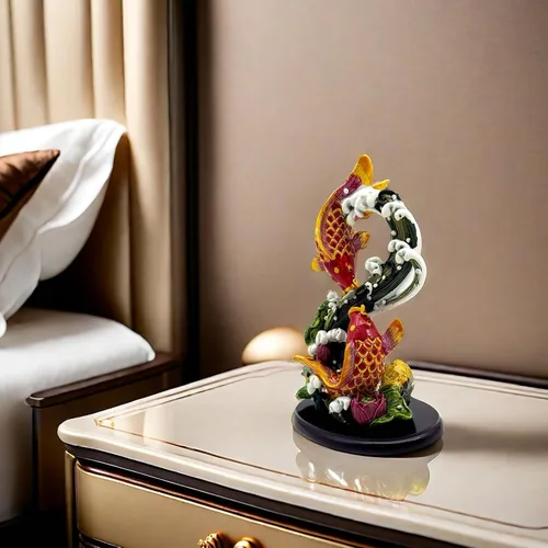Vista 6 de Escultura china de la estatua de los peces de Feng Shui Frgurine Buen regalo de la suerte para el amante de FengShui Decoración decorativa