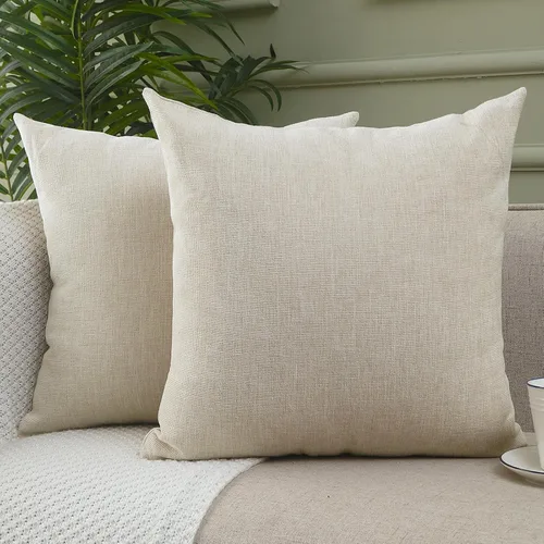 Vista 7 de Jepeak - Fundas de cojín de arpillera, paquete de 2 fundas de almohada cuadradas sólidas, gruesas y decorativas para el sofá o sillón, estilo casa