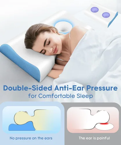 Vista 2 de Almohada cervical para aliviar el dolor de cuello – Almohada de contorno de espuma viscoelástica para dormir, almohada de cuello de doble zona