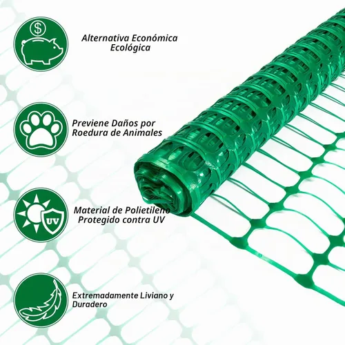 Vista 3 de Rollo de esgrima de malla de plástico para valla de seguridad, 1 rollo con 25 estacas de acero