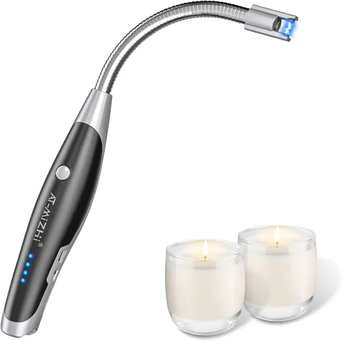 Vista 10 de AT-Mizhi Encendedor eléctrico - Encendedor de cuello largo recargable con linterna LED para velas, camping y barbacoa