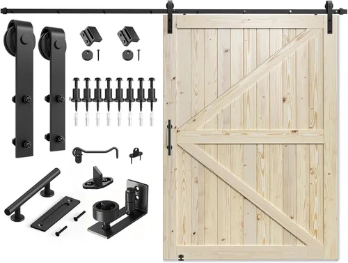 Vista 8 de SMARTSTANDARD Puerta corredera de granero de 24 x 84 pulgadas con kit de herrajes para puerta de granero de 4 pies incluido, puerta de madera maciza