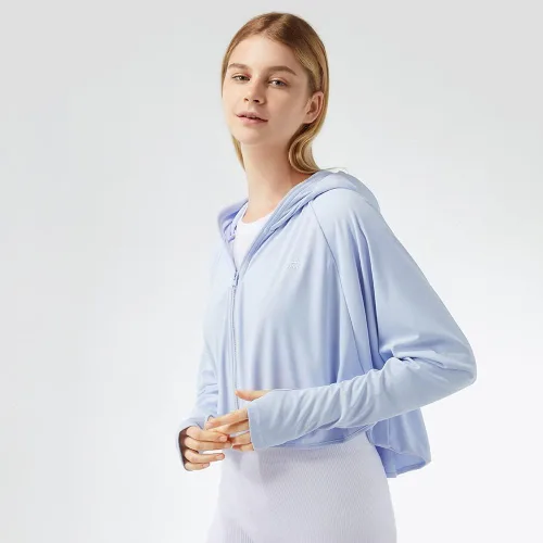 Vista 3 de Chaquetas recortadas de protección solar UPF 50+ para mujer, con capucha y protección UV, ligeras, transpirables, para exteriores