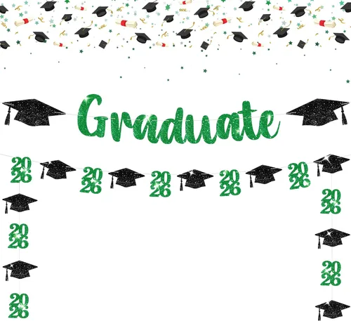Vista 10 de Cartel de feliz graduación con purpurina – No DIY, pre-encordado Cartel de feliz graduación para decoraciones de fiesta de graduación 2026