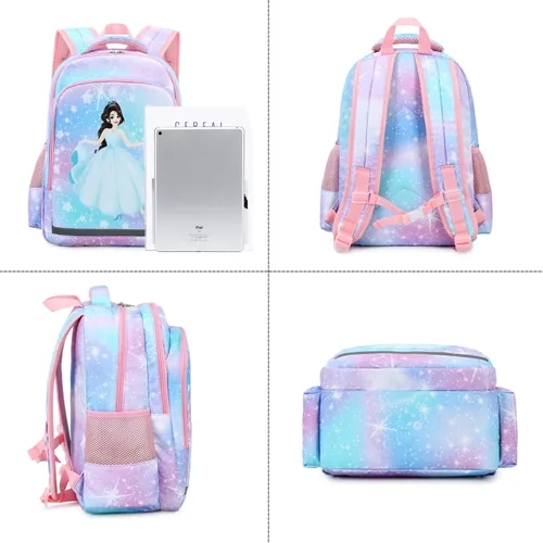 Vista 2 de YCBB Juego de mochilas escolares para niñas, Galaxy Princess, Mochilas de viaje