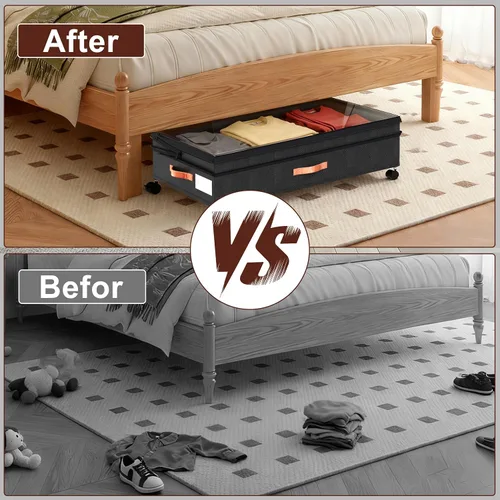 Vista 6 de Almacenamiento debajo de la cama con ruedas, paquete de 2 contenedores organizadores extragrandes de 70 litros con tapas, contenedor plegable