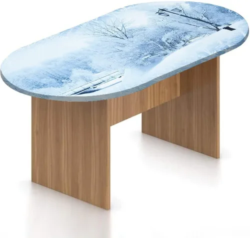 Vista 26 de Mantel ovalado ajustable de madera de poliéster elástico, tablones de pared de madera dura de teca estilo cabaña, mantel ajustable con estampado