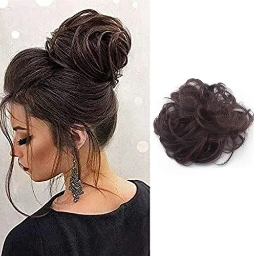Vista 10 de Extensiones de cabello desordenado, coleta, peinado recogido, Moño, Mezcla de blanqueador negro y café.