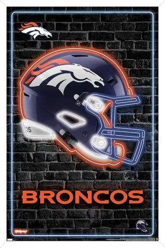 Vista 12 de NFL Denver Broncos - Póster de pared con casco neón, 22.4 pulgadas de largo x 14.7 pulgadas de ancho, versión enmarcada de madera de granero