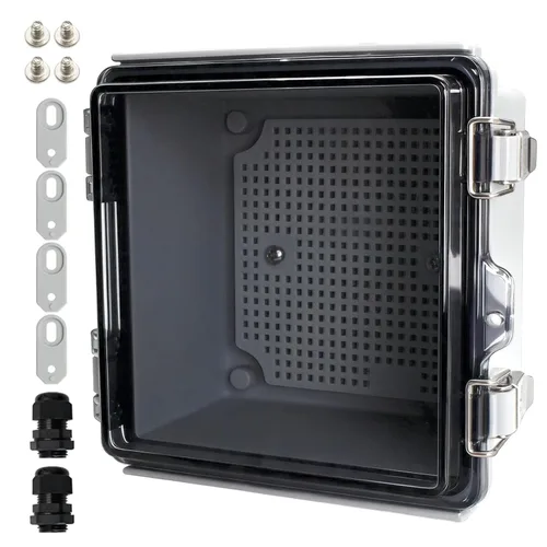 Vista 16 de MAKERELE Caja eléctrica impermeable pequeña al aire libre IP67 ABS caja de plástico con placa de montaje, cubierta gris con bisagras, soporte