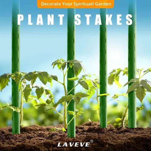 Vista 6 de LAVEVE Garden Stakes - Estacas de tomate de acero resistente de 36 pulgadas, estacas de soporte recubiertas de plástico para asegurar árboles