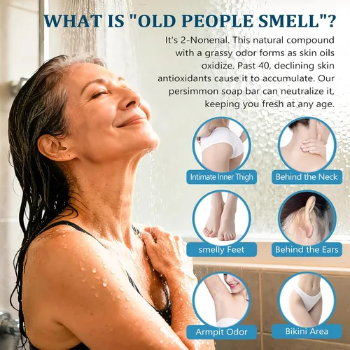 Vista 2 de Jabón de caqui de 4.23 oz para personas mayores, olor natural, extracto de caqui, desodorante, jabón corporal para hombres y mujeres, control