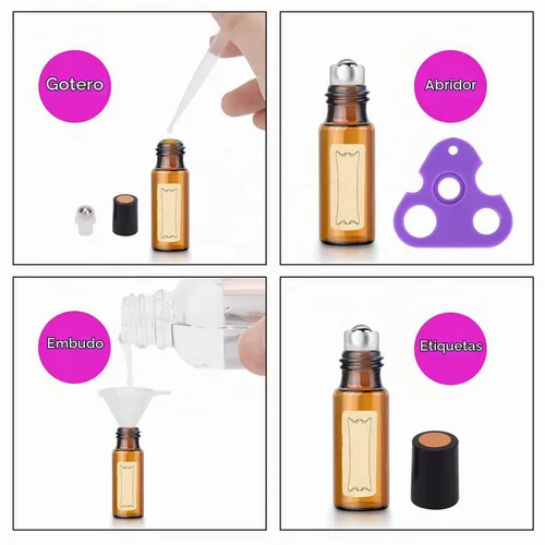 Vista 6 de Easytle Botellas enrollables de aceite esencial, paquete de 24 botellas de vidrio ámbar de 0.2 fl oz para aceites esenciales, botella enrollable