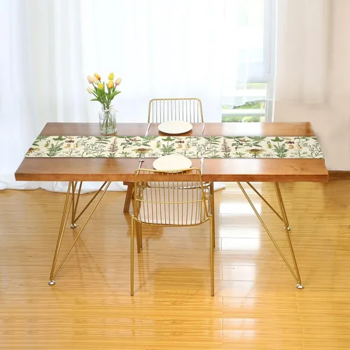 Vista 3 de Camino de mesa de plantas a base de hierbas, mantel de cocina, mesa de comedor, lino rústico, bufanda para interior y exterior, decoración
