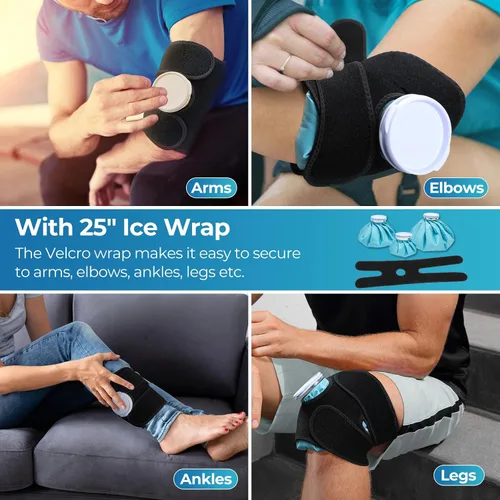 Vista 7 de Bolsas de hielo reutilizables para lesiones: Ohuhu 3 paquetes de hielo frío con 2 bolsas de hielo para agua caliente, terapia fría y caliente