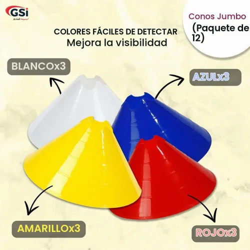 Vista 4 de GSi Conos de Fútbol Jumbo - Pack de 12 Alta Visibilidad Cono/Valla Convertible Correa de Transporte Incluida para Ejercicios