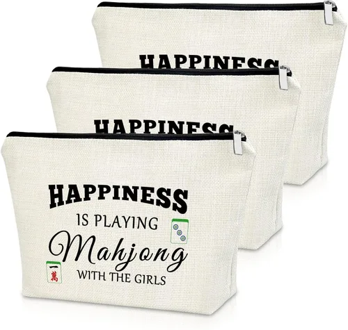 Vista 15 de Sazuwu Mahjong - Bolsa de maquillaje divertida para mujer, 2 piezas beige., Viaje, único
