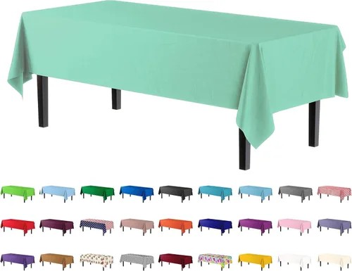 Vista 42 de Party Solids Paquete de 4 manteles de plástico color azul aguamarina, 54 x 108 pulgadas, mantel desechable para fiestas y pícnics