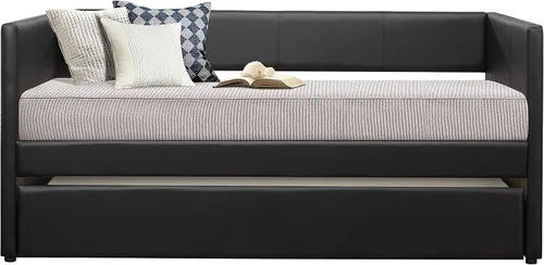Vista 5 de Lexicon Sofá cama doble con nido, tapicería de piel sintética, color negro