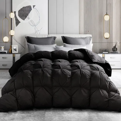 Vista 10 de Alanzimo Edredón de plumas de ganso blanco lujoso para todas las estaciones, inserto de duvet tamaño Queen - Calor medio, ultra suave, potencia