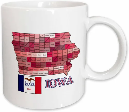 Vista 11 de 3dRose Flag And Map Of Iowa Showing All The Counties In Multicolor 11oz Two-Tone Black Mug