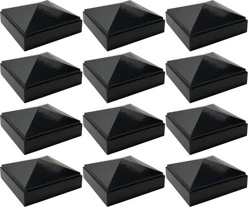 Vista 12 de Tapa de poste de pirámide de aluminio de 2 x 2 pulgadas para postes de metal, ajuste a presión, color negro con recubrimiento en polvo, resistente