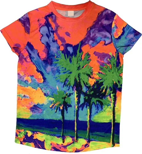Vista 3 de aofmoka Ultraviolet Fluorescent Handmade Art Neon Blacklight Reactive Print Women T-Shirt