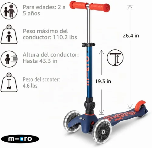 Vista 2 de Micro Kickboard - Mini Deluxe Scooter LED Plegable, 3 Ruedas, Inclinarse para Dirigir, Scooter Micro de Diseño Suizo con Ruedas LED que se Iluminan