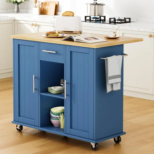 Vista 10 de Shintenchi - Carrito de isla de cocina con almacenamiento, mesa rodante Negro-22 pulgadas