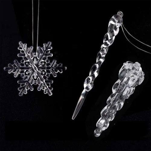 Vista 4 de 50 piezas de decoración de Navidad acrílico copo de nieve carámbano árbol de Navidad colgante transparente DIY adorno colgante decoración de fiesta