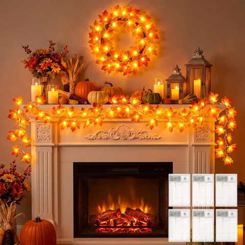 Vista 10 de Brightown 2 Pack Fall Garland with Lights Total 20Ft 40LED Fall Decor