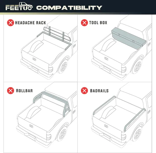 Vista 2 de Cubierta abatible Tonneau compatible con Frontier 2005-2021 con caja de 5 pies (59.5 pulgadas), cubierta rígida plegable FRP para caja de camión