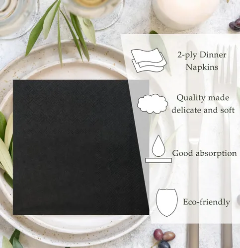 Vista 4 de Servilletas de cóctel negras de 2 capas, servilletas de bebidas, servilletas de postre, servilletas de papel desechables para bodas, fiestas