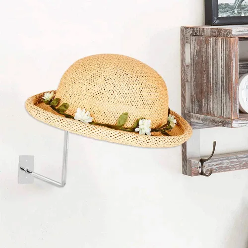 Vista 3 de Juego de 4 soportes metálicos para sombreros, estante montado en la pared para gorra de béisbol o sombrero de vaquero, organizador de pelucas