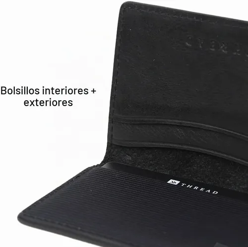 Vista 4 de Thread Wallets Cartera Bifold Delgada con Bloqueo RFID con Protección de Tarjetas, Negro, Talla única, Minimalista