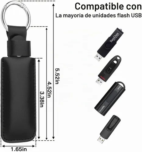 Vista 2 de Estuche de cuero de microfibra para unidad flash USB - Funda protectora antipérdida con llavero, estuche de almacenamiento portátil pequeño