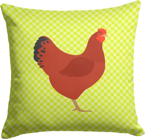 Vista 473 de Caroline's Treasures BB8163PW1414 Beltsville - Almohada decorativa de tela a cuadros pequeños, color blanco, pavo y gallina azul, lavable a máquina