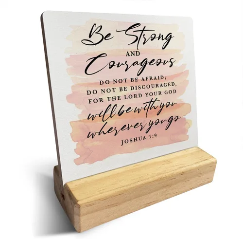 Vista 18 de Letrero de madera con versículos bíblicos con texto en inglés "Country Be Still and Know That I am God", decoración de escritorio cristiana