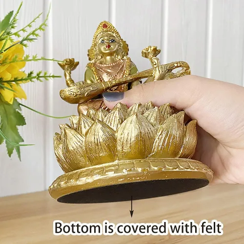 Vista 3 de BangBangDa Diosa hindú Señor Saraswati estatua – Ídolo indio de la música sentado en la escultura de loto – Figura de Dios de la India