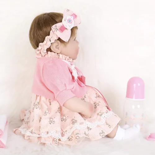 Vista 6 de ENADOLL Reborn Baby Doll - Juego de regalo realista de vinilo de silicona rosa bebé, 16 pulgadas, con peso, cuerpo suave, realista, para edades de 3