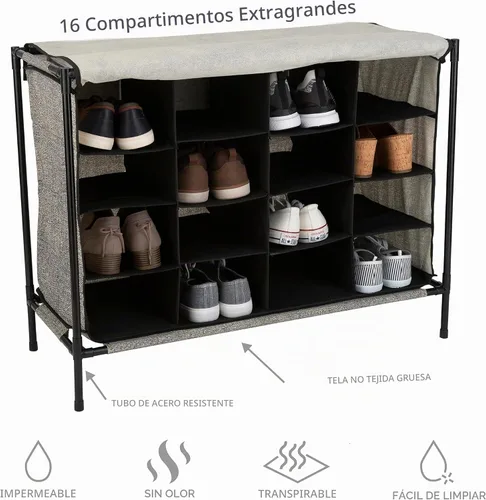 Vista 5 de Simplify Cubby de zapatos, 16 compartimentos, gris (23200-GREY)
